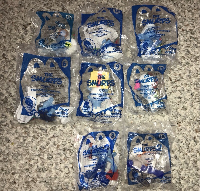 Smurfs Series 1 And 2 Lot Of 8 Different Sealed McDonald’s Happy Meal Toys