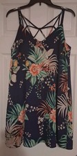 "Umgee" Womens Sundress, Size Small, Navy Blue, Hawaiian Print, Layered, Strappy