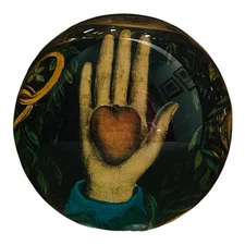 John Derian Heart In Hand Americana Paperweight Signed 3.5” Great Condition!