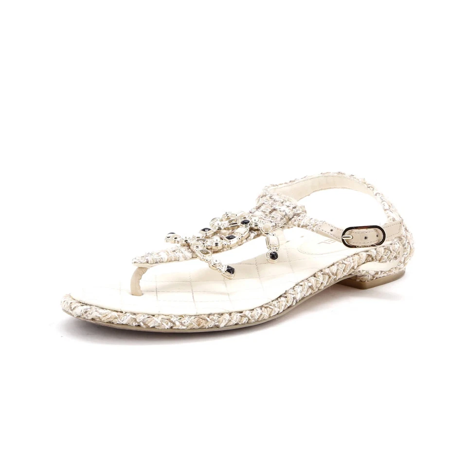 Chanel Women's Embellished CC Thong Sandals Tweed