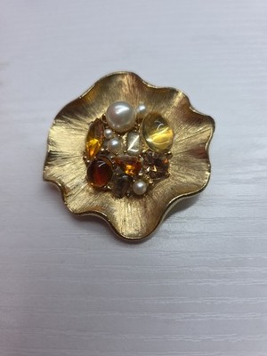 Vintage  1960s Wavy Gold Tone Abstract Cabochon Medley Brooch Pin  