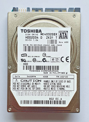 40 GB SATA Toshiba MK4032GSX 5400RPM 8MB HDD 2,5" interne Festplatte