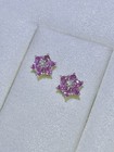 Six Petal Pink Sapphire & Diamond Flower Earrings in White Gold