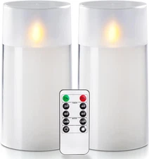 Flameless Candles Set of 2, White Acrylic LED Candles Upgraded Realistic Battery