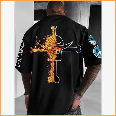 One Piece Herren T-Shirt Portgas D. Ace Japanischer Anime Sommer Junge Frühling