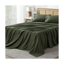 Andency Queen Sheet Set 4 Pieces, Dark Olive Green Super Soft Sheet... Fast Ship