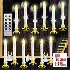 12 Set Halloween Christmas Window Candles Lights with Timer Battery Gold