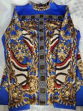 Fashion Nova Baroque Chain Print Bodycon Dress Women’s Large Blue Gold Greek Key