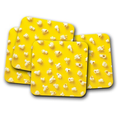 4er Set - Gelb Popcorn Untersetzer - Essen Süßigkeiten Kino Kerne Mais Mama Geschenk #16959