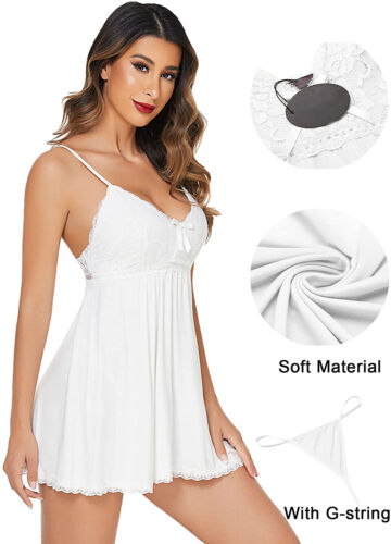 Womens Cotton Sleeveless Nightgowns Sexy Lace Spaghetti Straps Sleep Dress Gifts - Picture 17 of 32