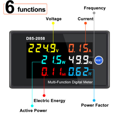 Digital LCD AC Panel Meter Voltage Amps Frequency Energy Power 40-300V 0-100A