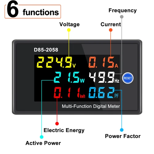 Digital LCD AC Panel Meter Voltage Amps Frequency Energy Power 40-300V 0-100A