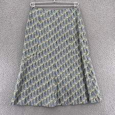 Vintage Talbots Skirt Womens 6 Green Blue Pattern Silk Blend Stretch A Line Knee