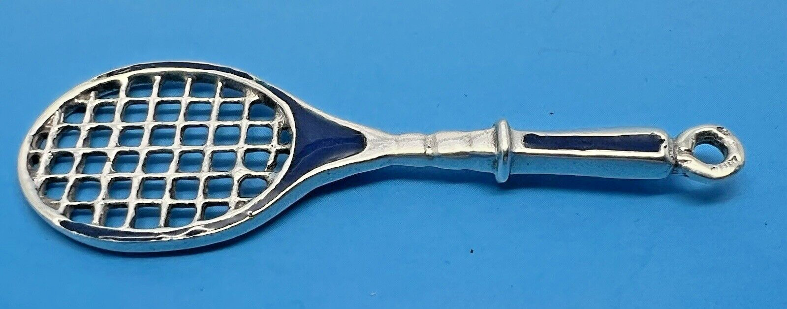 SOLID SILVER & ENAMEL TENNIS RACKET PENDANT LONDO… - image 3