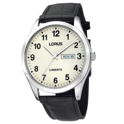 Lorus Uhr RJ647AX9 Herren Lumibrite Zifferblatt schwarzes Lederarmband - UVP 49,99 £