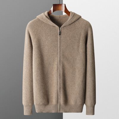 Men's Cashmere Wool Cardigan Sweater Autumn Hooded Knit Jacket Leisure Shirt