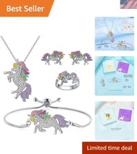 Sparkling Unicorn Jewelry Set with Adjustable Bracelet Ring - Perfect Gifts