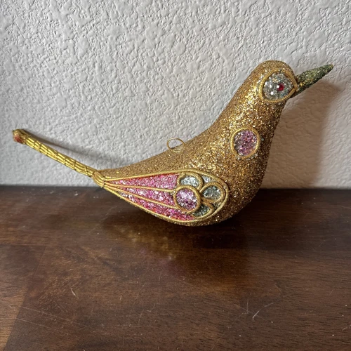 Vintage MCM Christmas Ornament Large Bird Glitter Japan NOTE