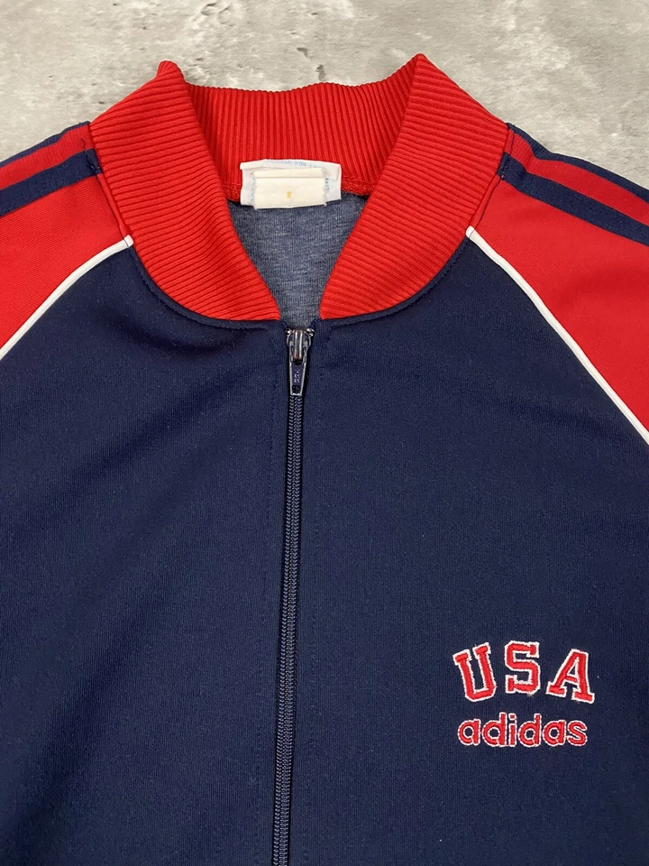 Chaqueta deportiva vintage años 80 ADIDAS EE. UU. Team M mediana roja blanca azul 3 rayas RARA Foto 4 de 4