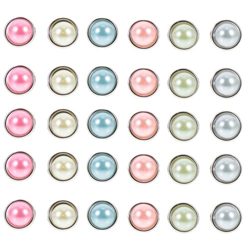50 Pcs Decorative Mini Brads Round Paper Fasteners Pearl Design Brads ...