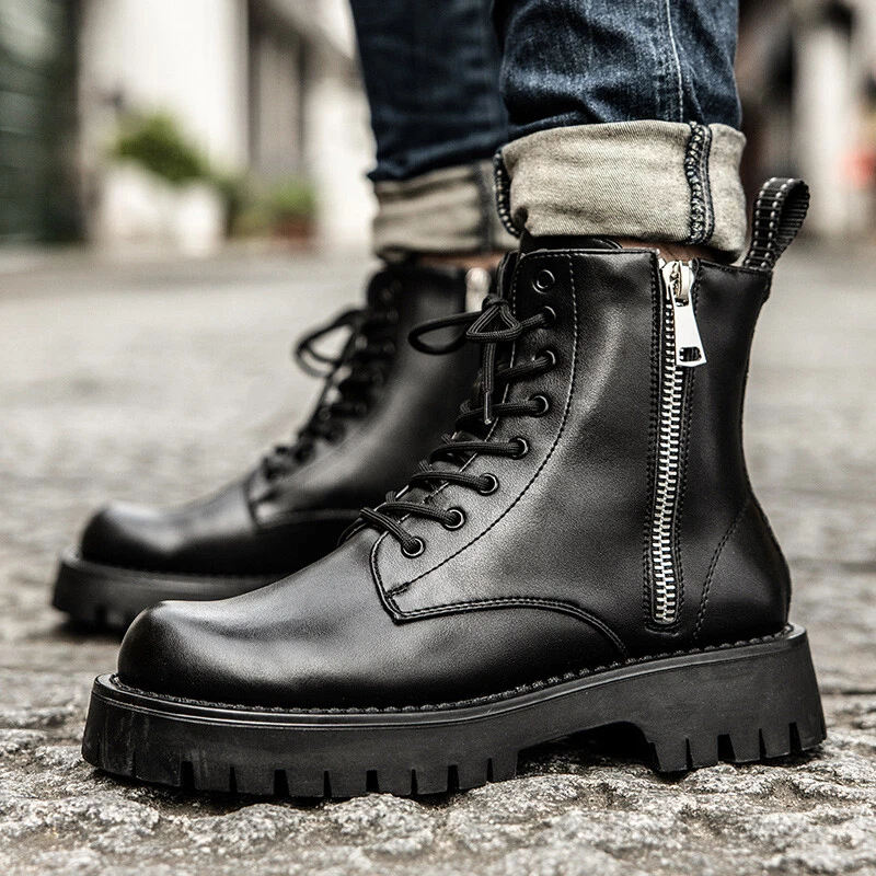 Mens Lace Up Faux Leather High Top Zip Shoes Ankle Boots Street