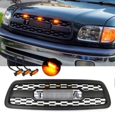 Black Front Grille Fits For 2000 2001 2002 Tundra Front Grille W/Led Lights