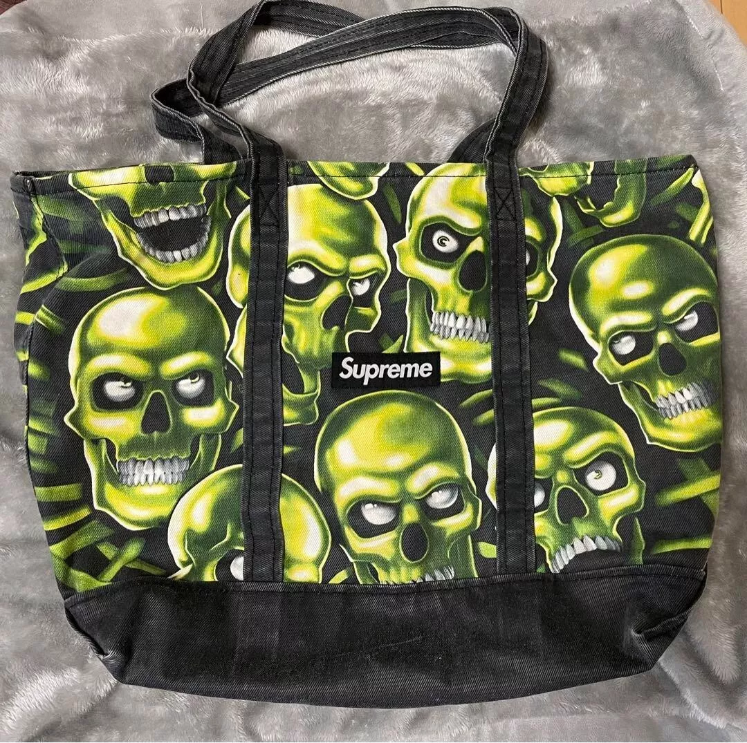 SUPREME tote bag/canvas/GRN/total pattern/18ss/Skull Pile denim Tote
