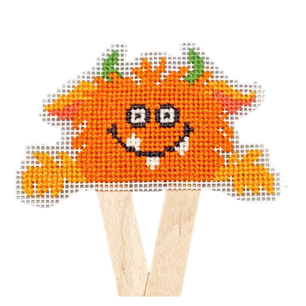 Bothy Threads counted cross stitch kit ""Mini Monsters, Ozzy"" with wooden stick,