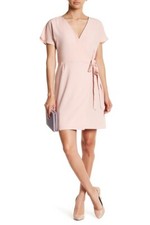 Bobeau Short Sleeve Crepe Wrap Dress In Blush Size S $119