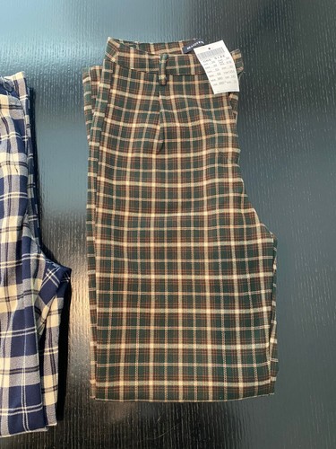 New Brandy Melville Plaid Check Pants (Two Items) Waist 26 Navy Dark Green - Picture 4 of 5