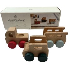 New HEARTH HOME Magnolia Kids Car Set of 3 Natural and Painted Wood NIB