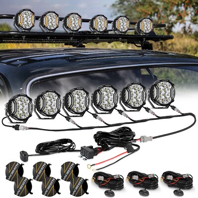 AUXBEAM 6x 5'' LED Driving Work Lights Pods Spotlights Lamp + 6 Pods Power Wiring