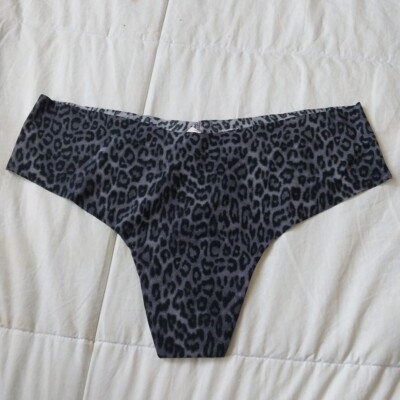 Victoria's Secret GRAY BLACK LEOPARD CHEETAH No Show Thong Panties Large NWT