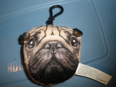 Plush Pug Dog Keyring Key Chain 4'' x 4''