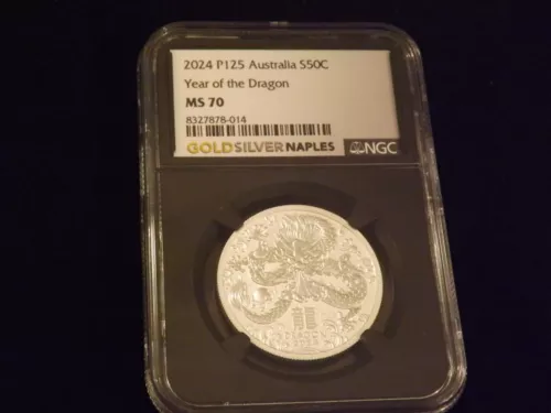 2024 P125   $ 50C   Year  Of The Dragon  AUSTRALIA     RETRO     NGC    MS 70