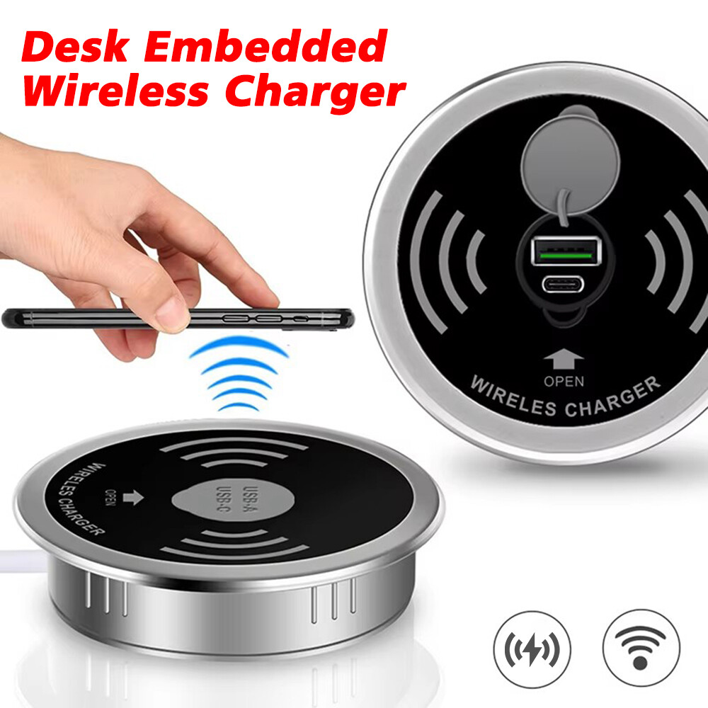 Wireless Charger 15W Embedded Desktop Fast Wireless Charging Base Dual USB Port