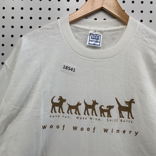Vintage 90s Single Stitch Dog Shirt White Adult XL WOOF WINERY Short Sleeve - Picture 7 of 16