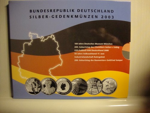 10€ Silbergedenkmünzen Set Deutschland 6x 10€ mit Fußball