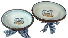 2 Vintage Casserole Bowls Oval Woven Baskets Serving Ceramic Nesting Cottage
