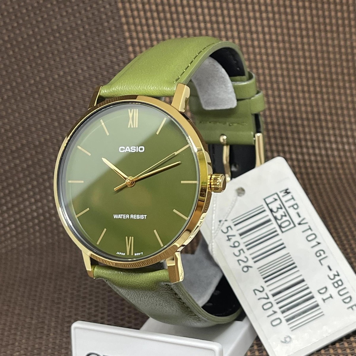Casio MTP-VT01GL-3B Minimalistic Analog Green Leather Quartz Men