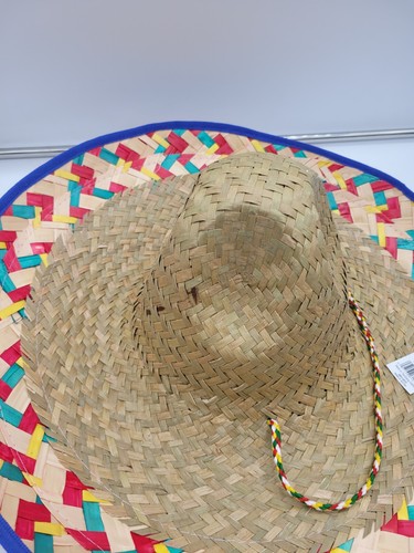 18" Mexican Multi Color Adult Mexican Sombrero BLUE Boarder Straw Hat Parties - Picture 4 of 10