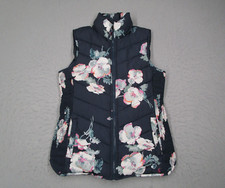 Joules Vest Women 6 Blue Floral High Groove Print Full Zip Puffer Sleeveless