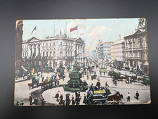 ANTIQUE PICADILLY CIRCUS LONDON POSTCARD - HORSE DRAWN DOUBLE DECKER CARRIAGE!