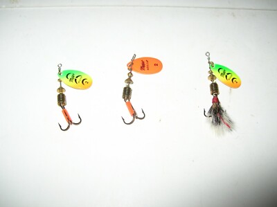 Lot of 3 Assorted MEPPS Size #2 AGLIA SPINNERS ~ 2 Rainbow &1 Orange ''NEW''  X