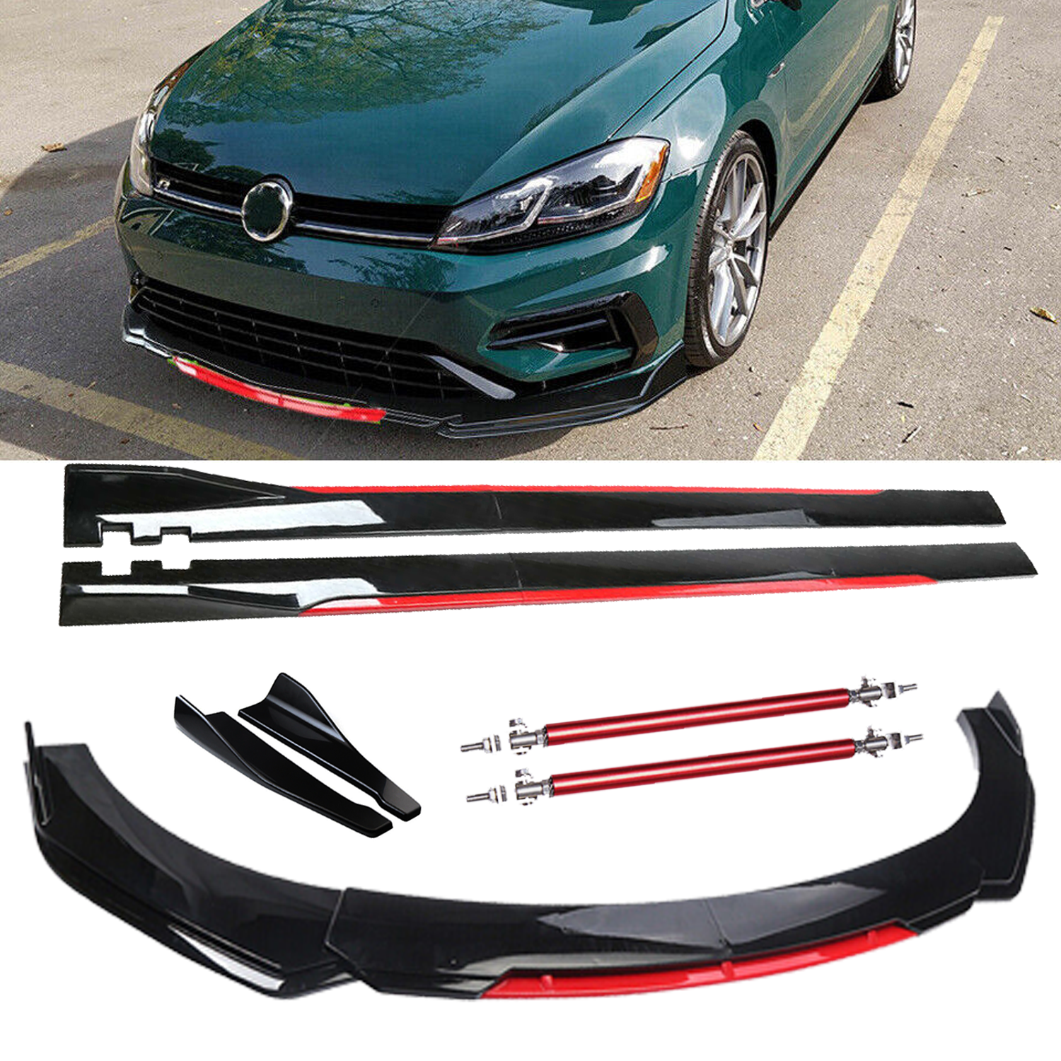 Kia Optima K5 Forte 11-20 Glossy Black Red Front Bumper Lip Spoiler Splitter