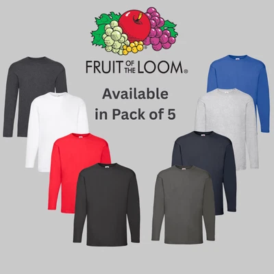 Fruit of the Loom mens long sleeve t shirt 5 pack 100% Cotton - Image 1 of 4