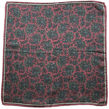 Mens Luxury Pocket Square 17" Wool-Silk Blend Pink Gray Paisley Handrolled ITALY