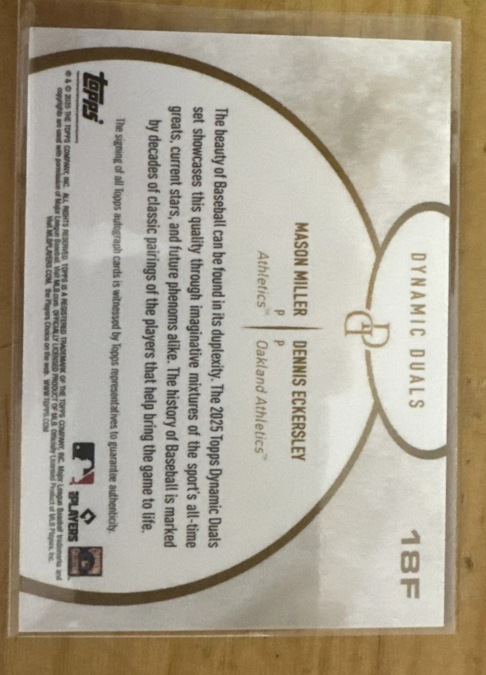 2025 Topps Dynamic Duals Mason Miller / Dennis Eckersley Auto 12/75 - Image 2 of 4