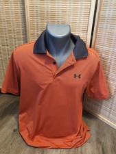 Under Armour Golf SS Men's Polo Shirt Striped Orange Medium M Loose H423