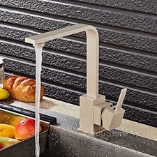 Modern Kitchen Faucet Single Handle High Arc Square Spout Beige Sand Finish Tap